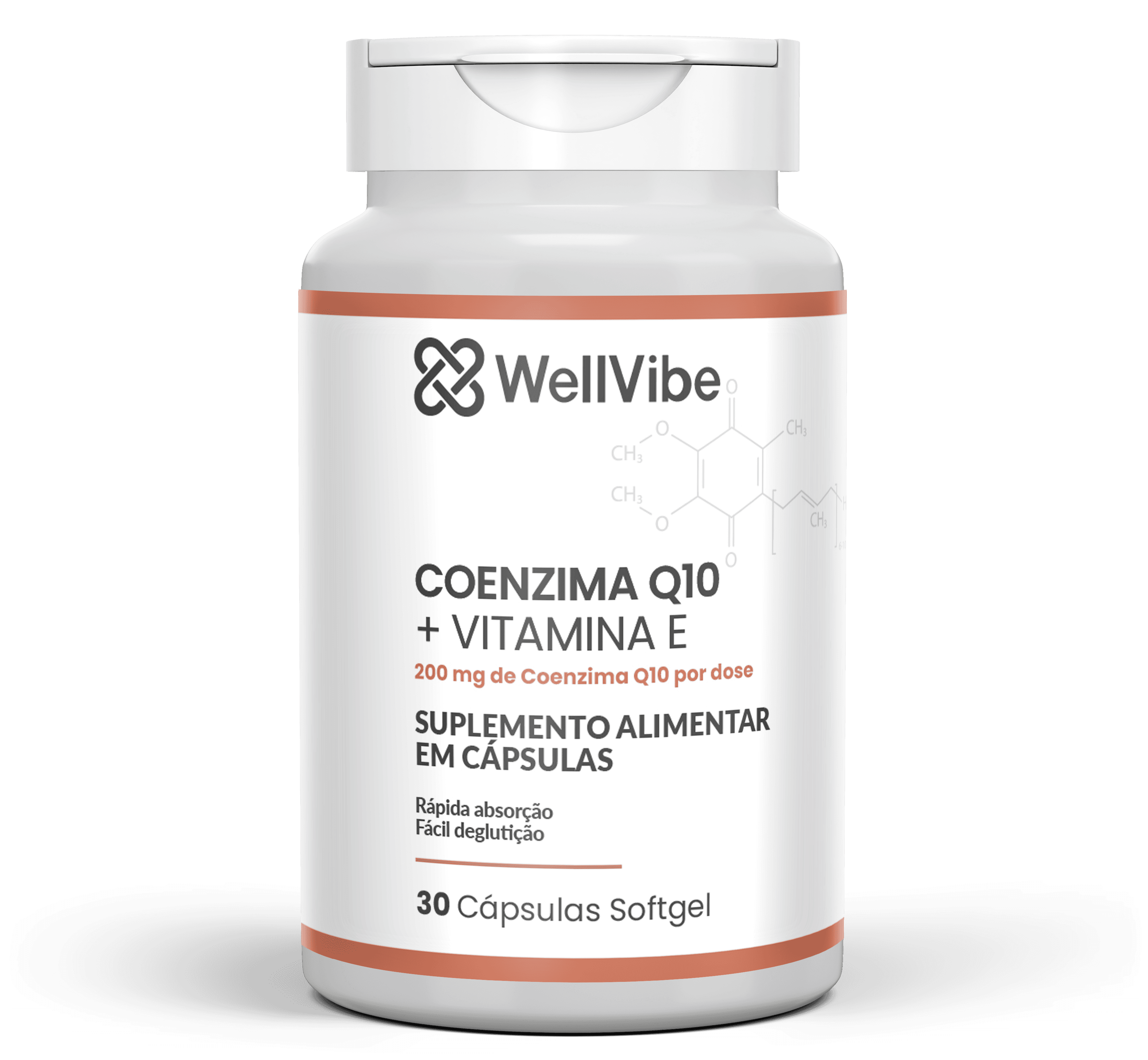 Pote do Coenzima Q10 + Vitamina E WellVibe, 30 cápsulas softgel