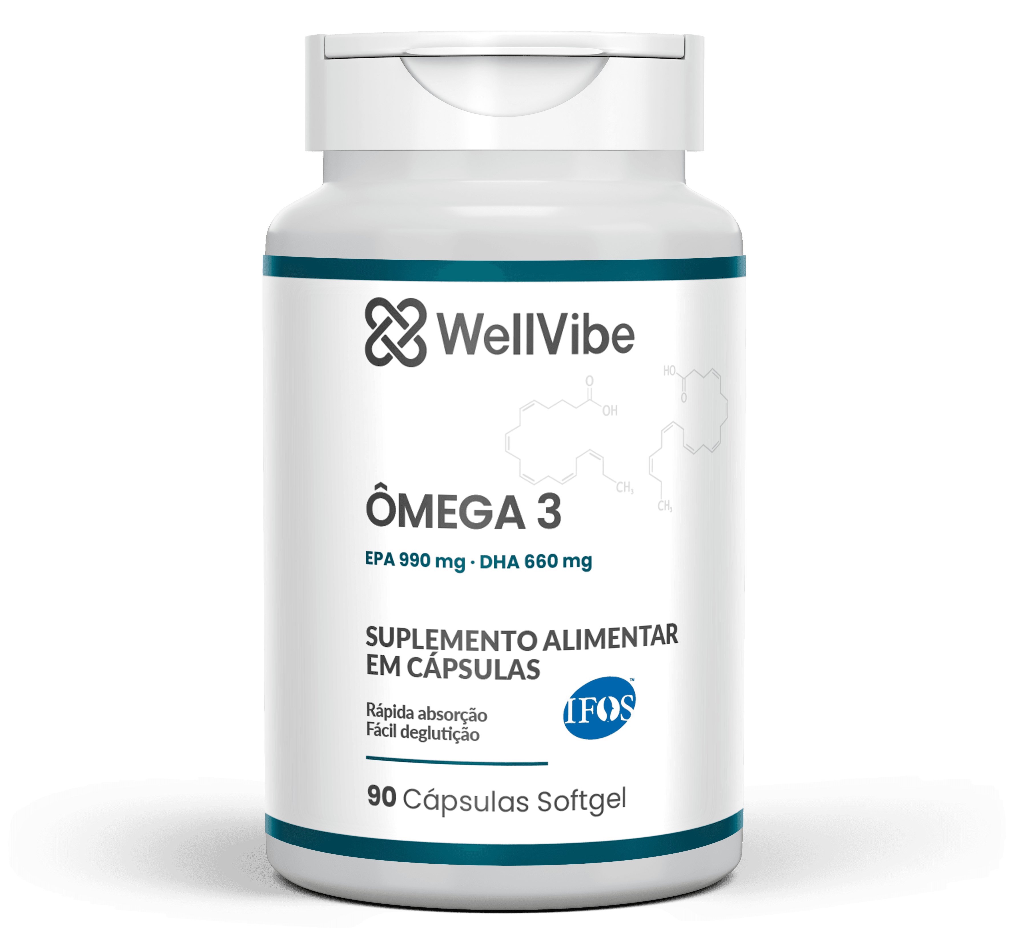 Pote do Ômega 3 WellVibe, 90 cápsulas softgel